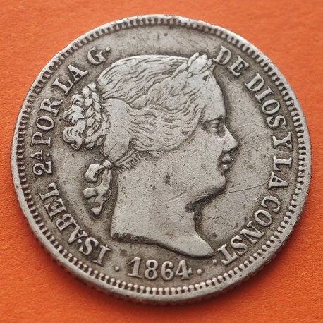 . @ESCASA - FALSA DE ÉPOCA@ ESPAÑA Reina ISABEL II 40 CENTIMOS DE ESCUDO 1864 Ceca de MADRID KM.628.2 MONEDA DE PLATA MBC-