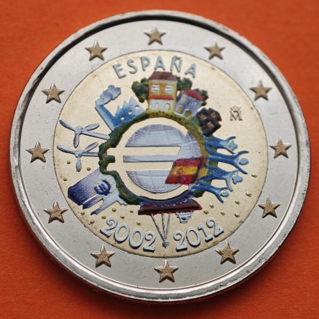 @MONEDA EN COLORES@ ESPAÑA 2 EUROS 2012 X ANIVERSARIO DEL EURO SIN CIRCULAR CAPSULA