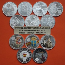 12 monedas x ESPAÑA 30 EUROS 2012 2013 2014 2015 2016 2017 2018 2019 2020 2021 PLATA en BOLSA DEL BANCO