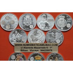 12 monedas x ESPAÑA 30 EUROS 2012 2013 2014 2015 2016 2017 2018 2019 2020 2021 PLATA en BOLSA DEL BANCO