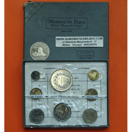8 monedas x 1973 FRANCIA Coffret FLEURS DE COINS SPECIMEN Francia 10 FRANCOS 1973 PLATA ESTUCHE DETERIORADO