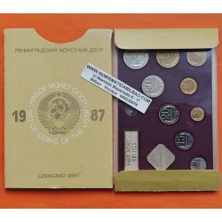. 1987 RUSIA ESTUCHE OFICIAL LENINGRAD MINT 9 monedas 1+2+3+5+10+15+20+50 KOPECKS y 1 RUBLO 1987 PROOFLIKE KMS SET USSR CCCP