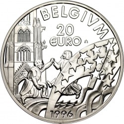 BELGICA 20 EURO 1996 REY ALBERTO II y CASTILLO MONEDA DE PLATA PROOF Belgium 20 Euros 1996