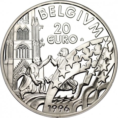 BELGICA 20 EURO 1996 REY ALBERTO II y CASTILLO MONEDA DE PLATA PROOF Belgium 20 Euros 1996