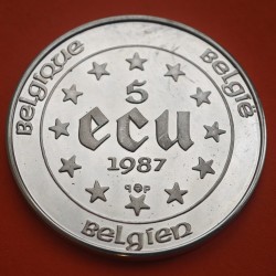 @PROOF + Imperfecciones@ BELGICA 5 ECUS 1987 EMPERADOR CARLOS V KM.166 MONEDA DE PLATA Belgium silver 5 ECU 1987 R/3