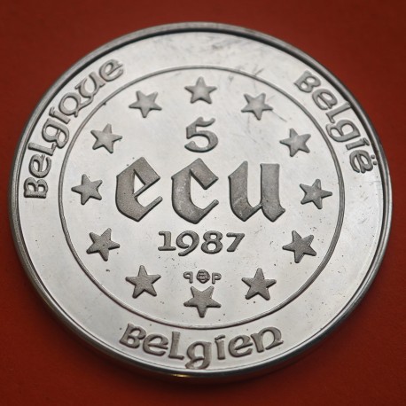 @PROOF + Imperfecciones@ BELGICA 5 ECUS 1987 EMPERADOR CARLOS V KM.166 MONEDA DE PLATA Belgium silver 5 ECU 1987 R/3