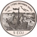NORUEGA 5 ECU 1995 BERGEN BRYGGE GALEÓN KM.X.14 MONEDA DE NICKEL SC Norway 5 ECUS 1995