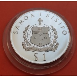 SAMOA I SISIFO 1 DOLAR 1978 AVIADOR CHARLES KINGFORD SMITH KM.49 MONEDA DE PLATA PROOF ESTUCHE Western Samoa 1 Tala 1978