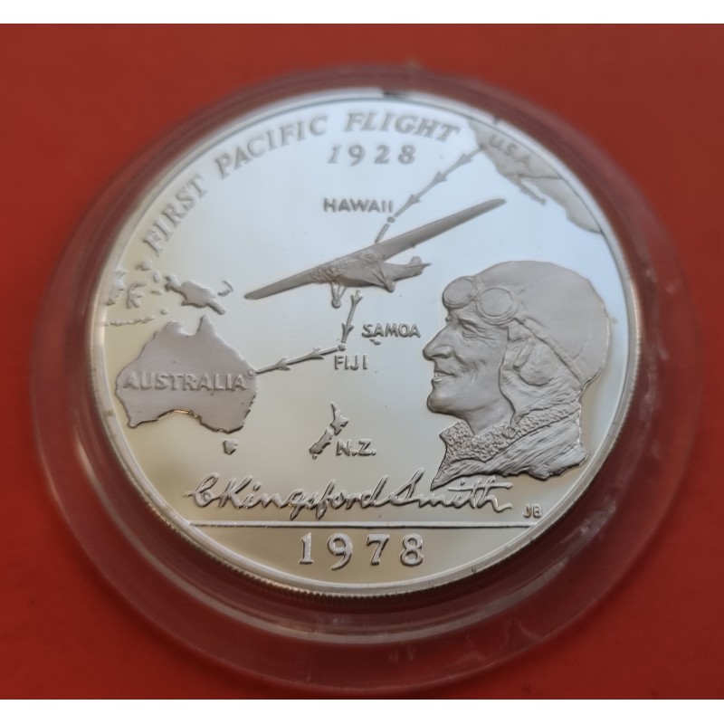SAMOA I SISIFO 1 DOLAR 1978 AVIADOR CHARLES KINGFORD SMITH KM.49 MONEDA DE PLATA PROOF ESTUCHE Western Samoa 1 Tala 1978