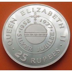SEYCHELLES 25 RUPIAS 1977 1972 QUEEN ELIZABETH SILVER JUBILEE KM.38 MONEDA DE PLATA PROOF UK Colony 25 Rupees