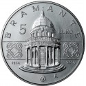 ITALIA 5 EUROS 2014 BRAMANTE y TEMPLO SAN PIETRO IN MONTORIO KM.378 MONEDA DE PLATA SC De cartera
