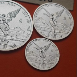 . 4 monedas x MEXICO 1/20 + 1/10 + 1/4  + 1/2 ONZA 2023 ANGEL ALADO PLATA PURA SC silver FRACCIONES DIVISIONAL OZ
