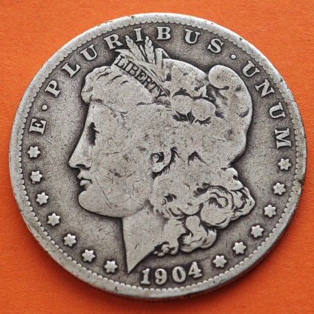 @RARA@ ESTADOS UNIDOS 1 DOLAR 1904 S MORGAN KM.110 MONEDA DE PLATA MUY CIRCULADA USA silver $1 Dollar R/3