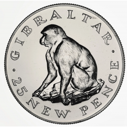 GIBRALTAR 25 PENIQUES 1971 MONO DEL PEÑON KM.5 MONEDA DE NICKEL SC @ESTUCHE@ 25 Pence BARBARY APE