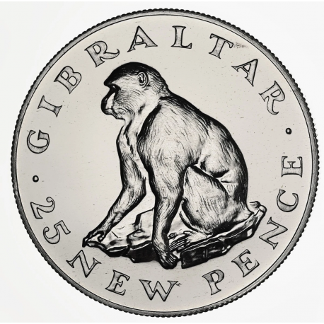 GIBRALTAR 25 PENIQUES 1971 MONO DEL PEÑON KM.5 MONEDA DE NICKEL SC @ESTUCHE@ 25 Pence BARBARY APE