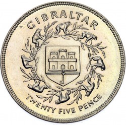 GIBRALTAR 25 PENIQUES 1977 JUBILEO DE ISABEL II KM.10 MONEDA DE NICKEL SC @ESTUCHE@ 25 Pence Silver Jubilee