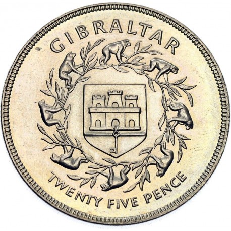 GIBRALTAR 25 PENIQUES 1977 JUBILEO DE ISABEL II KM.10 MONEDA DE NICKEL SC @ESTUCHE@ 25 Pence Silver Jubilee