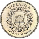 GIBRALTAR 25 PENIQUES 1977 JUBILEO DE ISABEL II KM.10 MONEDA DE NICKEL SC @ESTUCHE@ 25 Pence Silver Jubilee