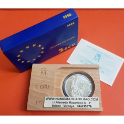 ESPAÑA 5 ECU 1994 DON QUIJOTE DE LA MANCHA y MIGUEL DE CERVANTES MONEDA DE PLATA PROOF ECUS 1 ONZA ESTUCHE FNMT 5 ECUS 1994