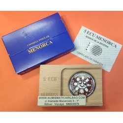 @RARA@ ESPAÑA 5 ECU 1996 CONSELL DE MENORCA CABALLO MONEDA DE PLATA PROOF 1 ONZA ESTUCHE FNMT 5 ECUS 1996