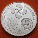 1 ONZA x EUSKADI 30 ECUS 1995 ESTUCHE LAUBURU y DENARIO IBERICO DE BASKUNES EUSKAL LURRA MEDALLA PLATA BILBAO EUZKADI