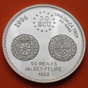 1 ONZA x ESPAÑA 30 ECUS 1996 NAVARRA ANTIGUA MONEDA 50 REALES 1652 REY FELIPE PLATA PROOF ESTUCHE 30 Ecu 1996