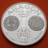 1 ONZA x ESPAÑA 30 ECUS 1995 ARAGON moneda 1 REAL JUAN II 1471 PLATA ESTUCHE 30 Ecu 1995 TERUEL HUESCA ZARAGOZA