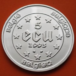 BELGICA 5 ECUS 1993 PRESIDENCIA DE EUROPA Rey BALDUINO KM.185 MONEDA DE PLATA PROOF Belgium silver 5 ECU 1993