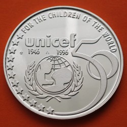 BELGICA 5 ECUS 1996 UNICEF ANNIVERSARY REY ALBERTO y PAOLA KM 203 MONEDA DE PLATA PROOF Belgium silver