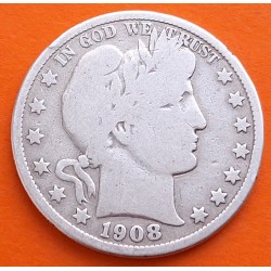 ESTADOS UNIDOS 1/2 DOLAR 1908 P BARBER MONEDA DE PLATA @RARA@ USA Half Dollar silver R/2