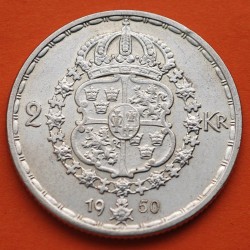 SUECIA 2 KRONOR 1950 REY GUSTAV V y ESCUDO REAL KM.815 MONEDA DE PLATA EBC/SC- Sweden silver 2 Coronas