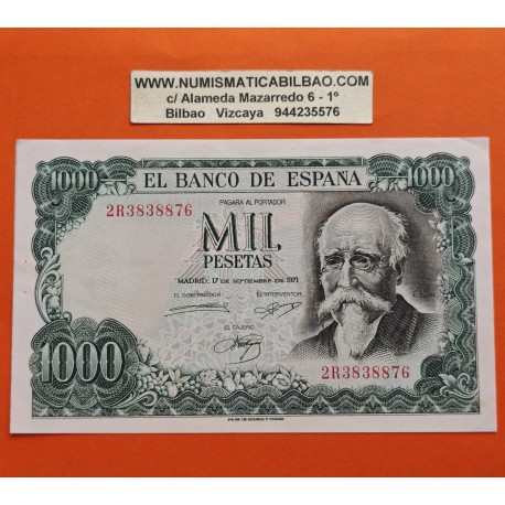 ESPAÑA 1000 PESETAS 1971 JOSE ECHEGARAY Serie 2R Pick 154 BILLETE SC + AGUJEROS DE GRAPA Spain
