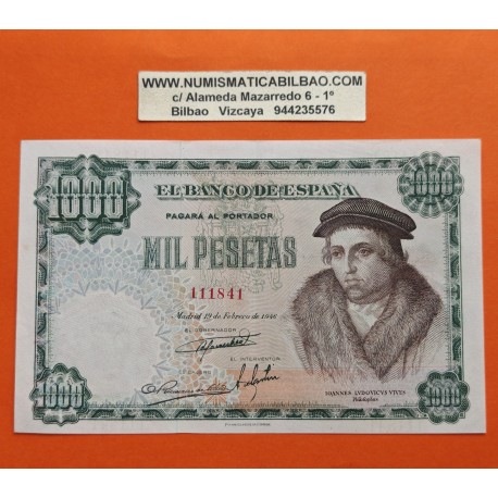 ESPAÑA 1000 PESETAS 1946 LUIS VIVES y CLAUSTO DEL CORPUES CHRISTI Sin Serie 111841 Pick 133 BILLETE @RARO@ Spain banknote