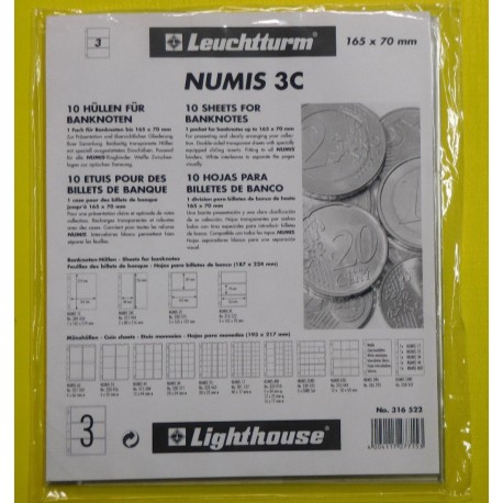 NUMIS 3C --- HOJA PARA BILLETES de 3 ESPACIOS 165mm x 70mm BILLETES, POSTALES... para ALBUM PARDO PEQUEÑO