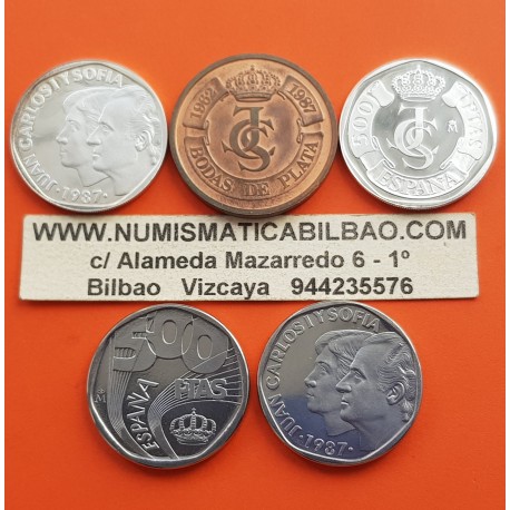 0,75 ONZAS PLATA PURA x ESPAÑA PRUEBAS FNMT XXV ANIV. BODA DE LOS REYES Medallas ACERO NO 500 PESETAS 1987 NO ESTUCHE