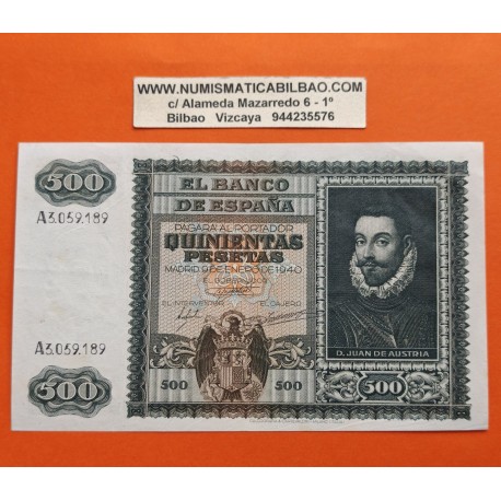 ESPAÑA 500 PESETAS 1940 DON JUAN DE AUSTRIA y BARCO Serie A 3059189 Pick 119 @BILLETE RARO@ Spain banknote
