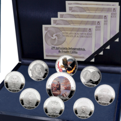 . @17/MARZO Envío@ ESPAÑA 8 monedas x 10 EUROS 2026 + 50 EUROS 2026 Revolutionary War PLATA ESTUCHE FNMT