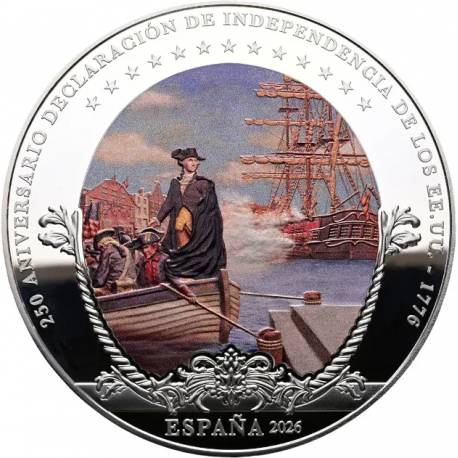 . @17/MARZO Envío@ ESPAÑA 50 EUROS 2026 INDEPENDENCIA DE EEUU Revolutionary War MONEDA DE PLATA FNMT CINCUENTÍN