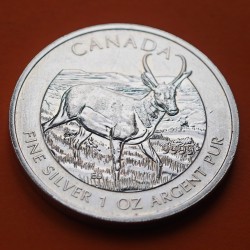 . @VER FOTOS - IMPERFECCIONES@ CANADA 5 DOLARES 2013 WILDLIFE ANTILOPE MONEDA DE PLATA PURA 9999 $5 silver ONZA OZ cápsula