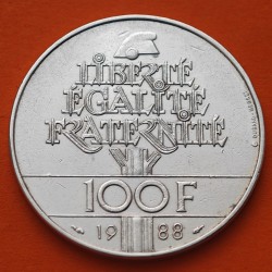 FRANCIA 100 FRANCOS 1988 DAMA CON RAYOS FRATERNITE KM.966 MONEDA DE PLATA SC + IMPERFECCIONES 0,46 Onzas