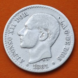 ESPAÑA Rey ALFONSO XII 50 CENTIMOS 1881 * 8/1 MSM REY y ESCUDO KM.685 MONEDA DE PLATA MBC+ R/3