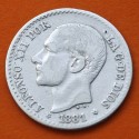 ESPAÑA Rey ALFONSO XII 50 CENTIMOS 1881 * 8/1 MSM REY y ESCUDO KM.685 MONEDA DE PLATA MBC+ R/3