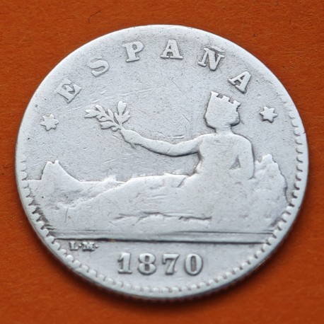 ESPAÑA Gobierno Provisional 50 CENTIMOS 1870 * -/- SNM DAMA TUMBADA KM.659 MONEDA DE PLATA @ESCASA - ESTRELLAS NO VISIBLES@ R/2