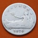 ESPAÑA Gobierno Provisional 50 CENTIMOS 1870 * -/- SNM DAMA TUMBADA KM.659 MONEDA DE PLATA @ESCASA - ESTRELLAS NO VISIBLES@ R/2
