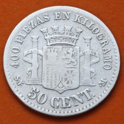 ESPAÑA Gobierno Provisional 50 CENTIMOS 1870 * -/- SNM DAMA TUMBADA KM.659 MONEDA DE PLATA @ESCASA - ESTRELLAS NO VISIBLES@