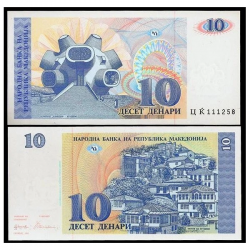 MACEDONIA 10 DENARI 1993 PUEBLO MONTAÑOSO y MONUMENTO ILINDEN Pick 9 BILLETE SC 10 Dinara Dinari UNC BANKNOTE