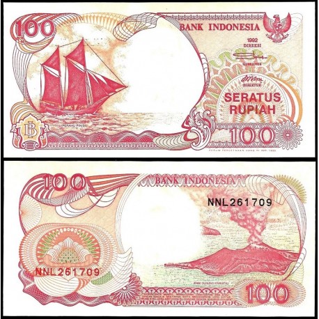 INDONESIA 100 RUPIAS 1992 VOLCÁN y BARCO VELERO Pick 127 BILLETE SC 100 Rupiah UNC BANKNOTE