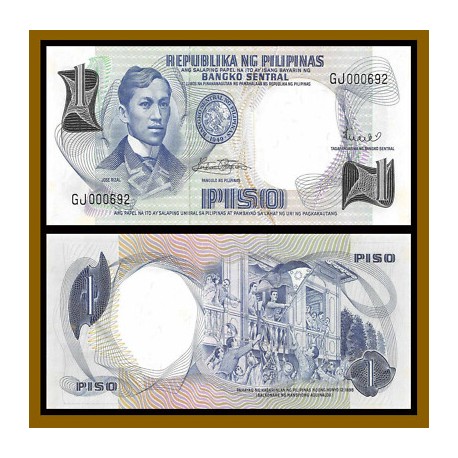 FILIPINAS 1 PISO 1969 JOSE RIZAL Pick 142B @VER FIRMAS@ BILLETE SC Philippines 1 PESO 1949 UNC BANKNOTE