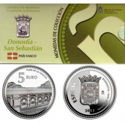 ESPAÑA 5 EUROS 2011 Ciudad de DONOSTIA SAN SEBASTIAN nº 29 PLAYA DE LA CONCHA MONEDA DE PLATA SI ESTUCHE FNMT