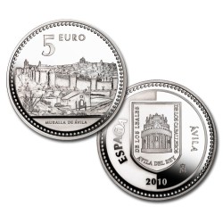 ESPAÑA 5 EUROS 2010 Ciudad de AVILA - MURALLA DE AVILA MONEDA DE PLATA ESTUCHE FNMT y CÁPSULA